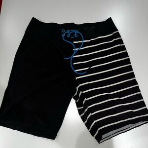 lululemon athletica Black Swim Board Shorts with White Stripes
